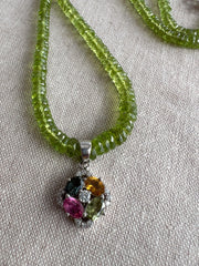 Peridot Heishi Necklace with Tourmaline Pendant