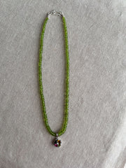 Peridot Heishi Necklace with Tourmaline Pendant
