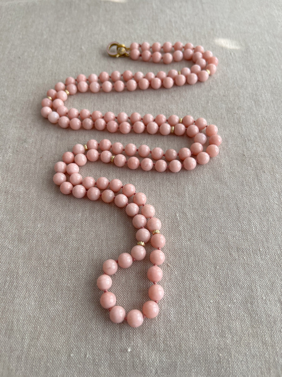 Pink Opal Necklace with Gold Accents, Fine Gemstone Jewelry