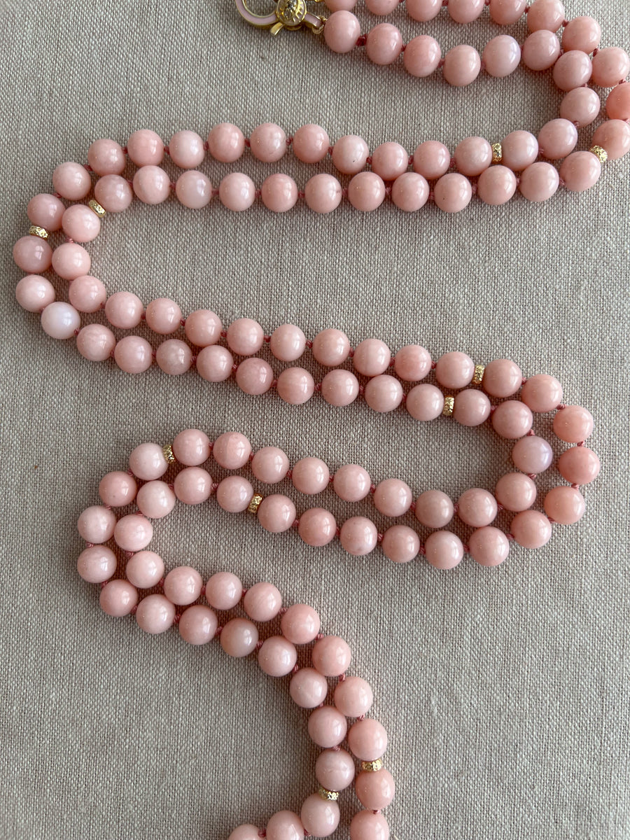 Pink Opal Necklace with Gold Accents, Fine Gemstone Jewelry