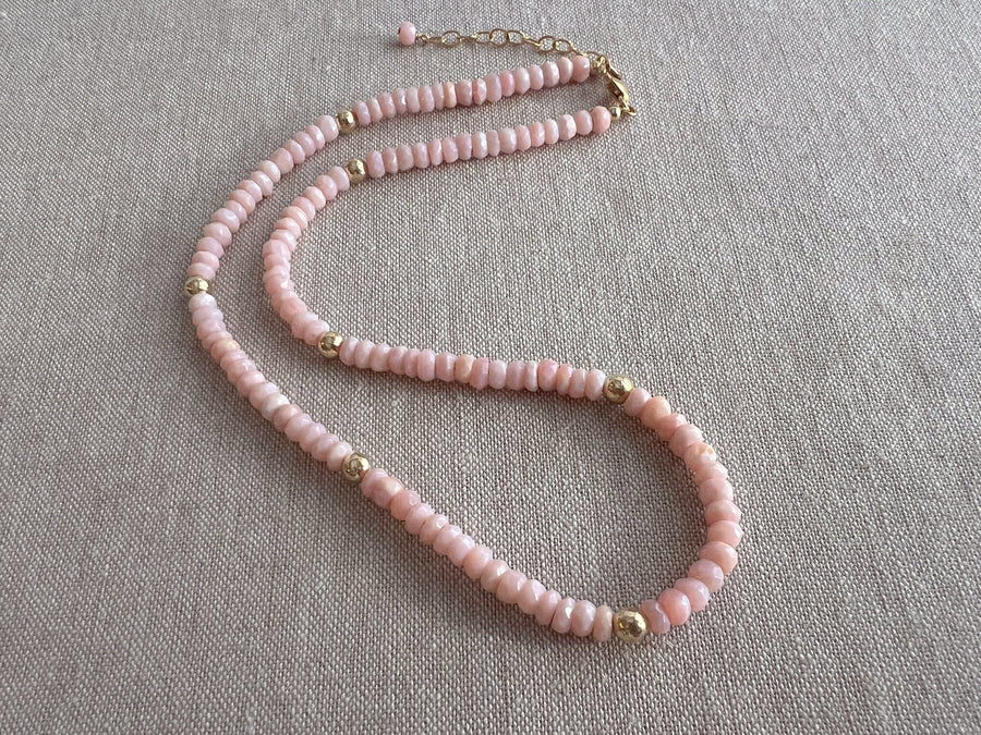 Pink Peruvian Opals Necklace with Hammered Gold Accents