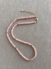 Pink Peruvian Opals Necklace with Hammered Gold Accents