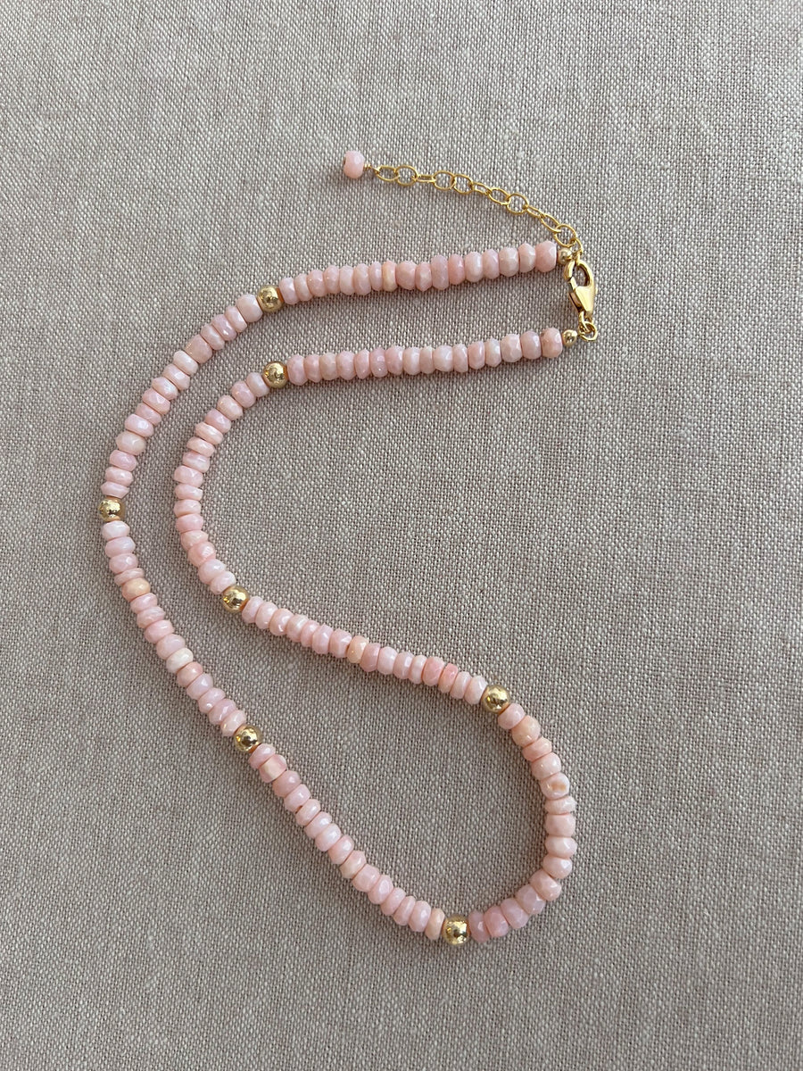Pink Peruvian Opals Necklace with Hammered Gold Accents