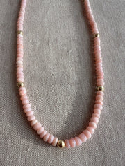 Pink Peruvian Opals Necklace with Hammered Gold Accents