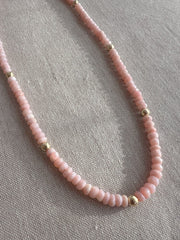 Pink Peruvian Opals Necklace with Hammered Gold Accents