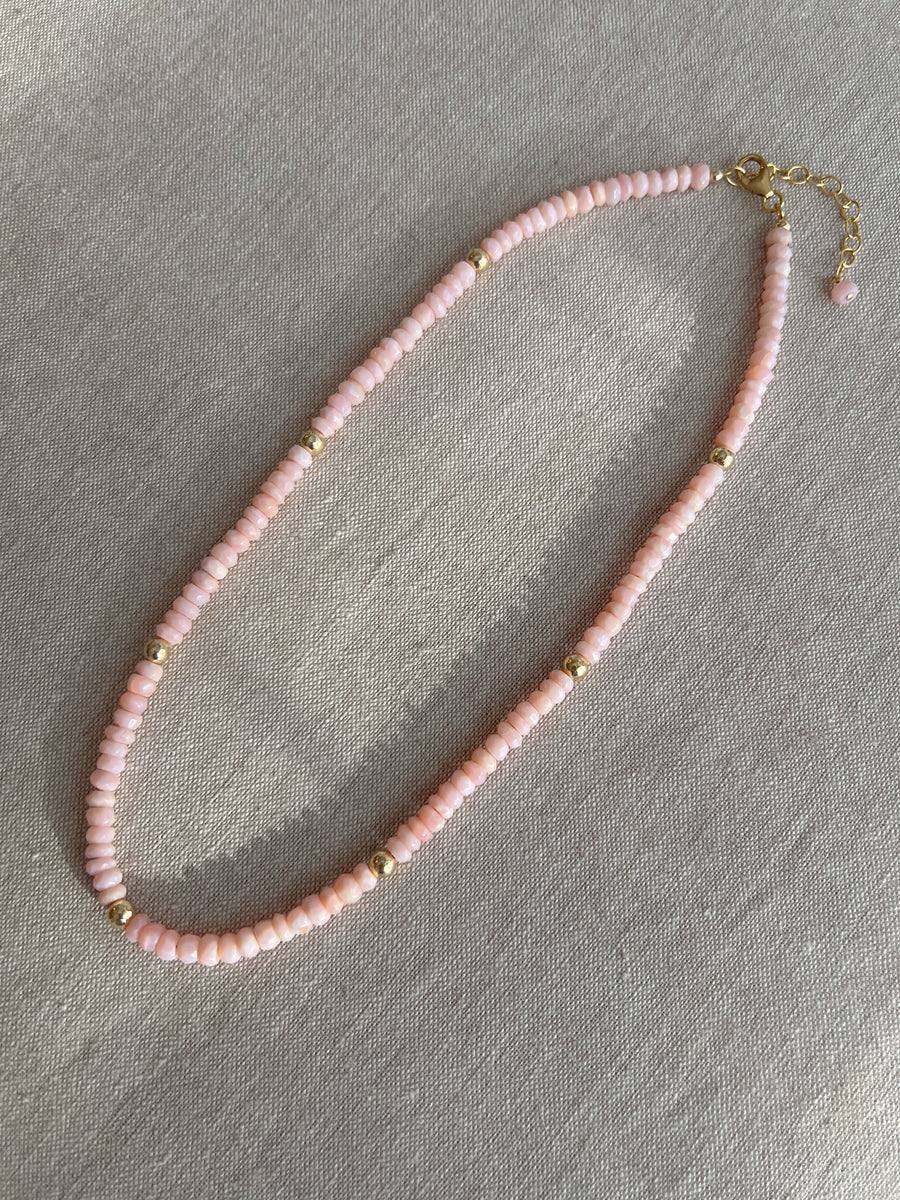 Pink Peruvian Opals Necklace with Hammered Gold Accents