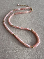 Pink Peruvian Opals Necklace with Hammered Gold Accents