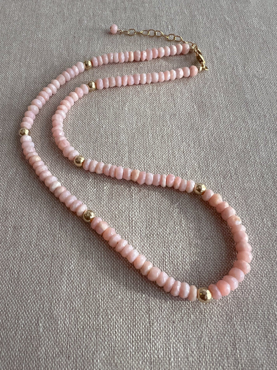 Pink Peruvian Opals Necklace with Hammered Gold Accents