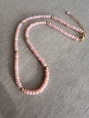 Pink Peruvian Opals Necklace with Hammered Gold Accents