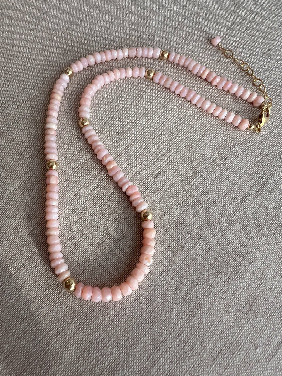 Pink Peruvian Opals Necklace with Hammered Gold Accents