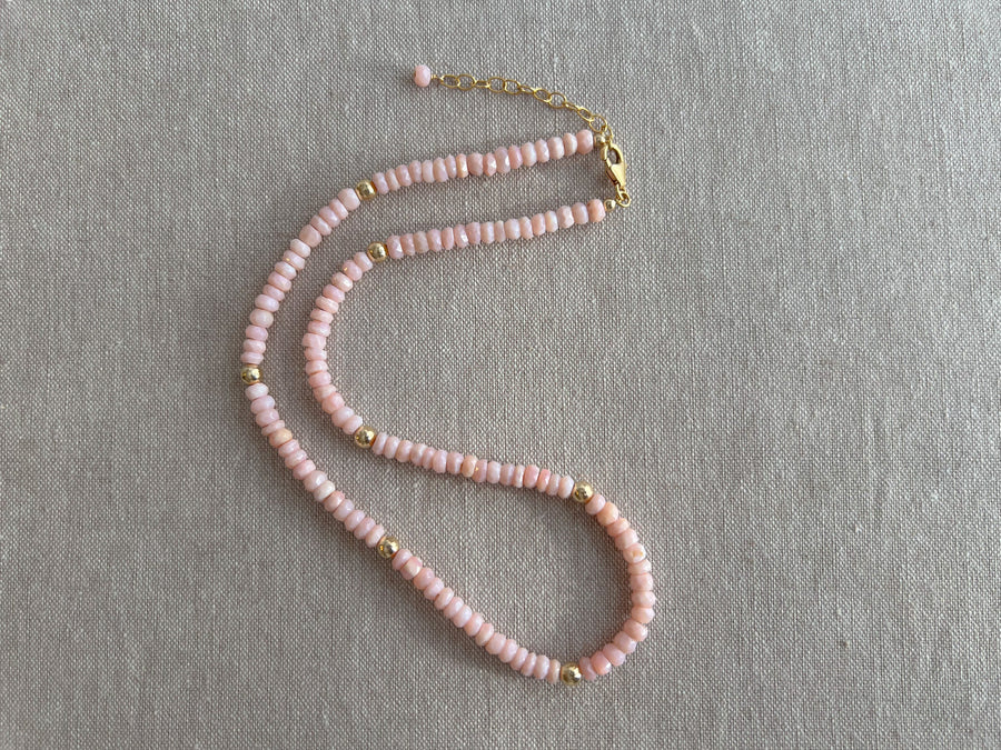 Pink Peruvian Opals Necklace with Hammered Gold Accents