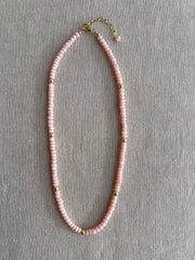 Pink Peruvian Opals Necklace with Hammered Gold Accents