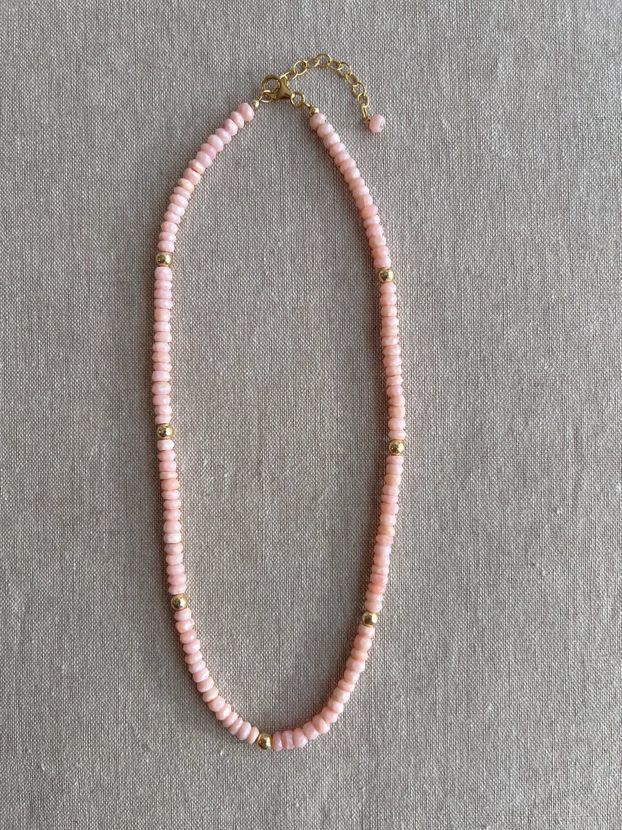 Pink Peruvian Opals Necklace with Hammered Gold Accents