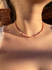 Pink Peruvian Opals Necklace with Hammered Gold Accents