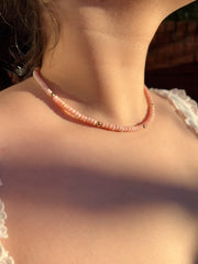 Pink Peruvian Opals Necklace with Hammered Gold Accents