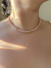 Pink Peruvian Opals Necklace with Hammered Gold Accents