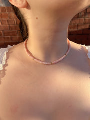 Pink Peruvian Opals Necklace with Hammered Gold Accents