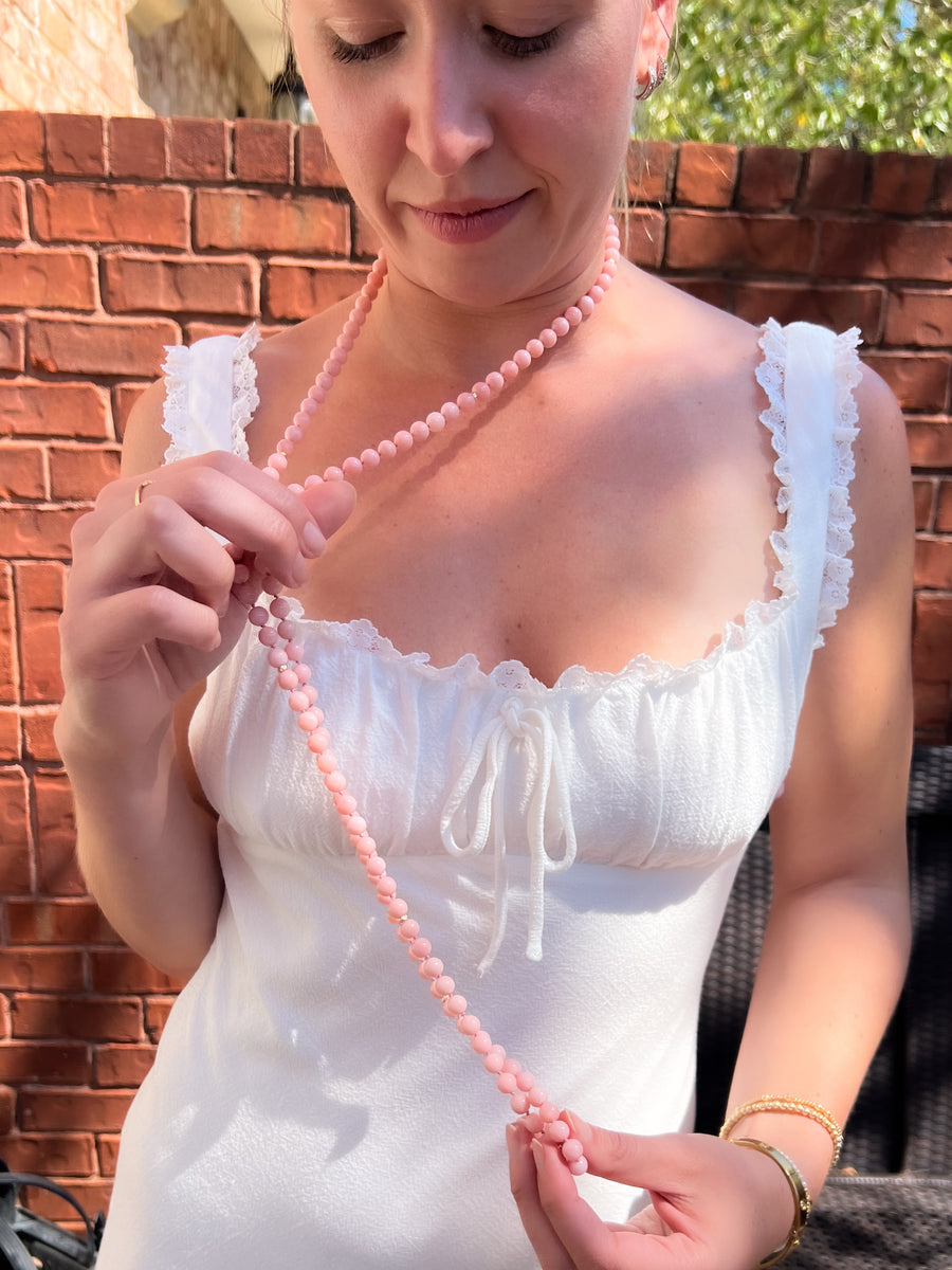Pink Opal Necklace with Gold Accents, Fine Gemstone Jewelry