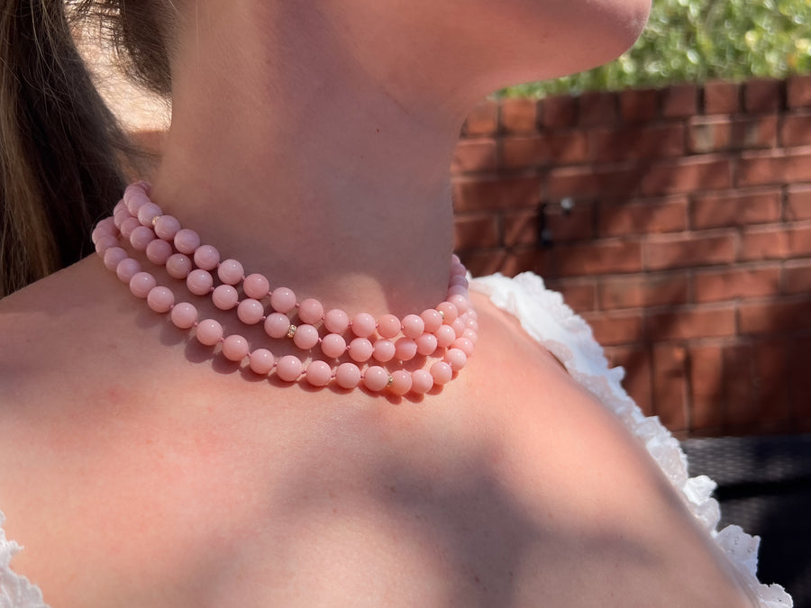 Pink Opal Necklace with Gold Accents, Fine Gemstone Jewelry