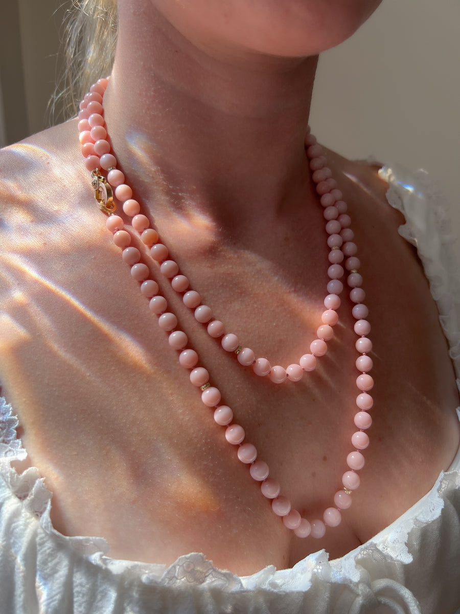 Pink Opal Necklace with Gold Accents, Fine Gemstone Jewelry