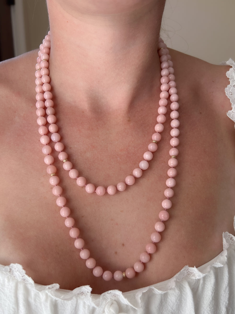 Pink Opal Necklace with Gold Accents, Fine Gemstone Jewelry