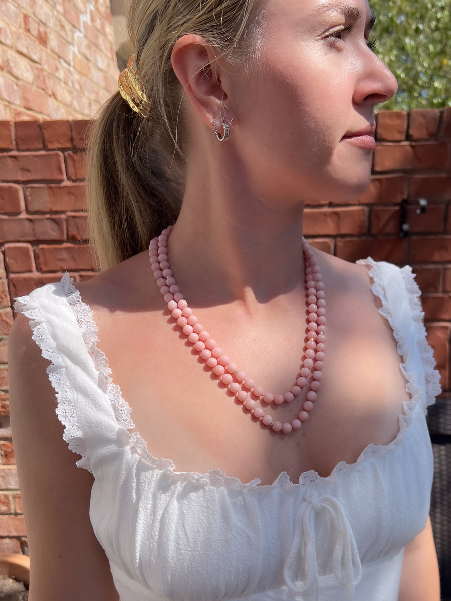 Pink Opal Necklace with Gold Accents, Fine Gemstone Jewelry