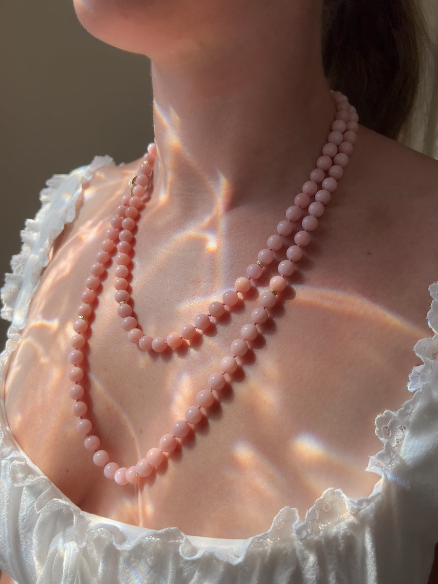 Pink Opal Necklace with Gold Accents, Fine Gemstone Jewelry