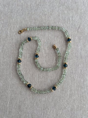 Prasiolite Heishi Necklace, London Blue Topaz Accents, Boho Gemstone Jewelry