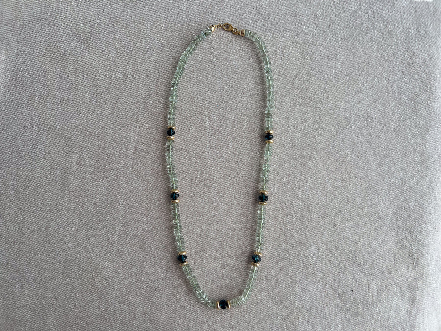 Prasiolite Heishi Necklace, London Blue Topaz Accents, Boho Gemstone Jewelry