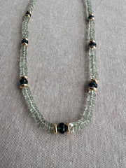 Prasiolite Heishi Necklace, London Blue Topaz Accents, Boho Gemstone Jewelry