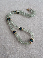 Prasiolite Heishi Necklace, London Blue Topaz Accents, Boho Gemstone Jewelry