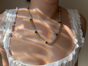 Prasiolite Heishi Necklace, London Blue Topaz Accents, Boho Gemstone Jewelry