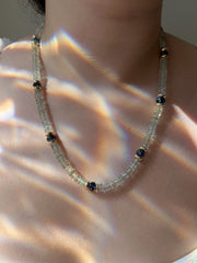 Prasiolite Heishi Necklace, London Blue Topaz Accents, Boho Gemstone Jewelry