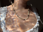 Prasiolite Heishi Necklace, London Blue Topaz Accents, Boho Gemstone Jewelry