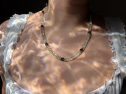 Prasiolite Heishi Necklace, London Blue Topaz Accents, Boho Gemstone Jewelry