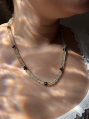 Prasiolite Heishi Necklace, London Blue Topaz Accents, Boho Gemstone Jewelry