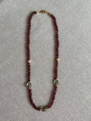 Rhodolite Necklace with Prasolite and Gold Bead Accents