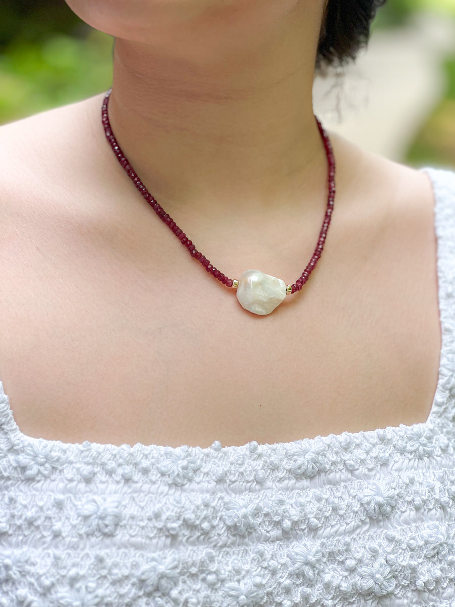 Ruby and Baroque Pearl Necklace