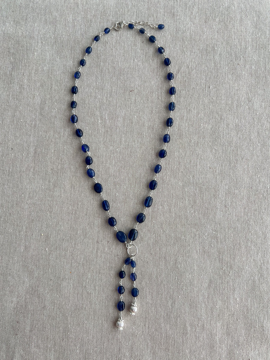 Sapphire and Sterling Silver Lariat Style Necklace