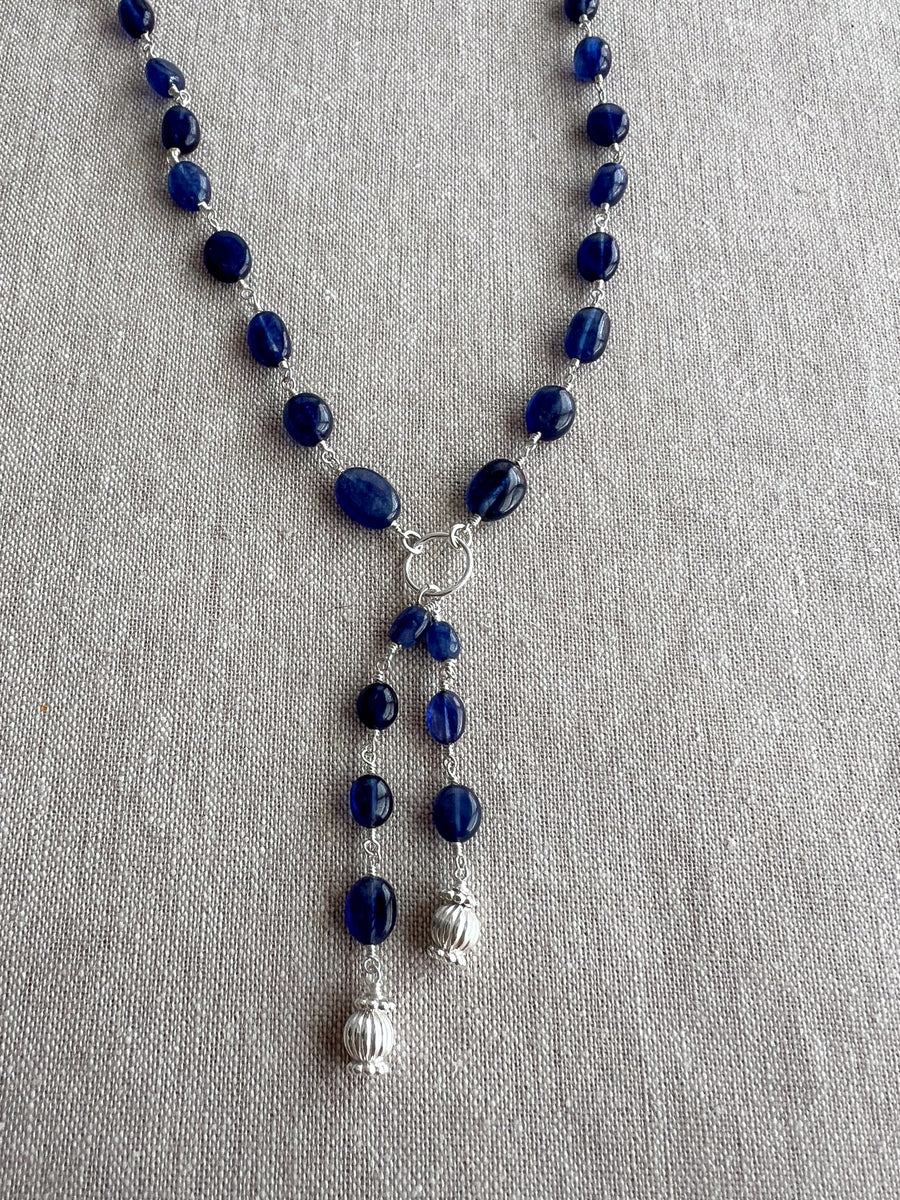 Sapphire and Sterling Silver Lariat Style Necklace