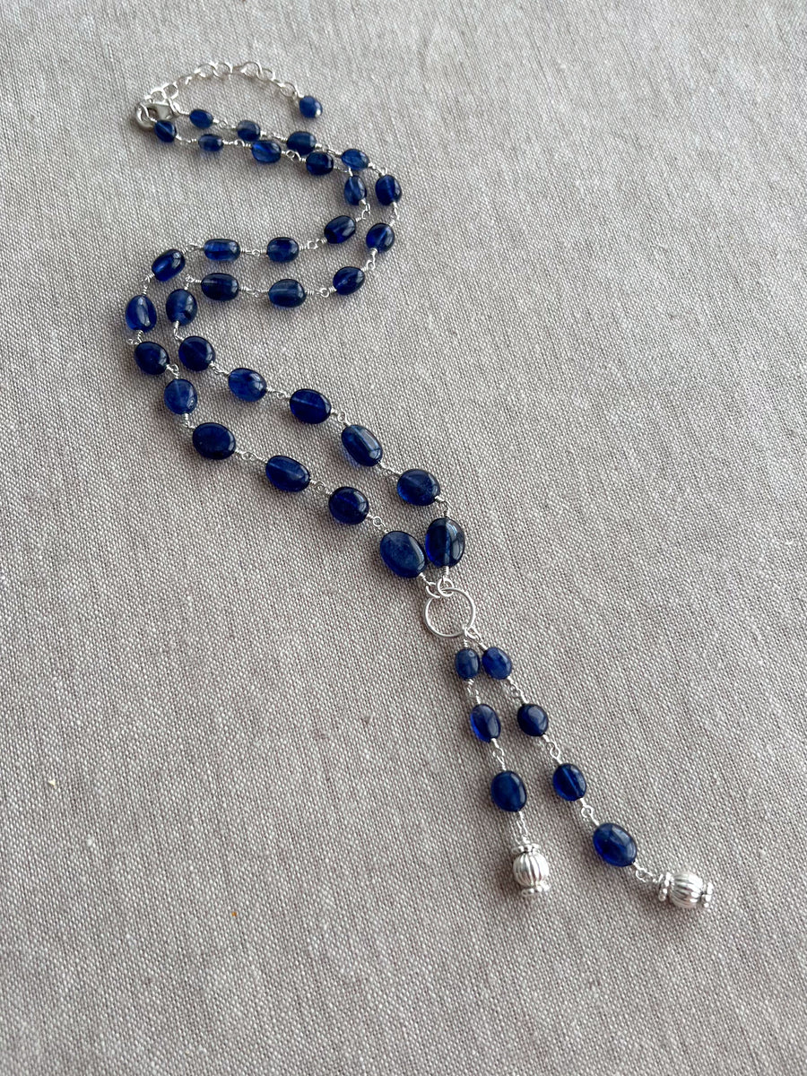 Sapphire and Sterling Silver Lariat Style Necklace