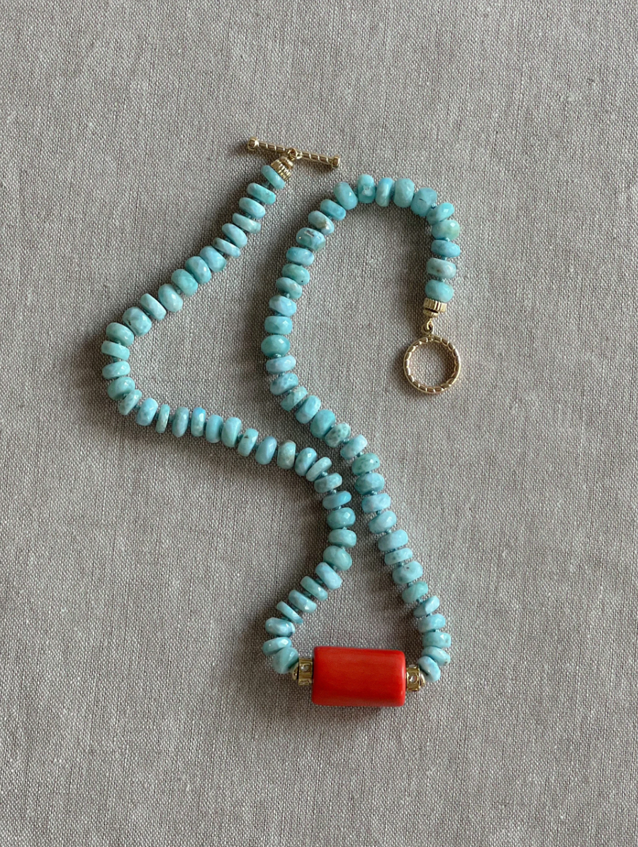 Larimar Necklace with Coral Accent