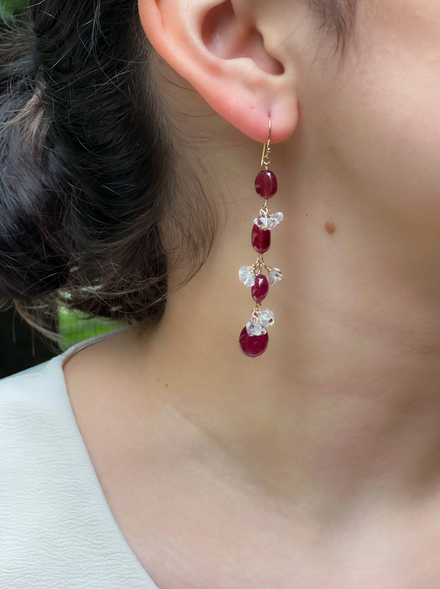 Ruby and Herkimer Diamond Earrings
