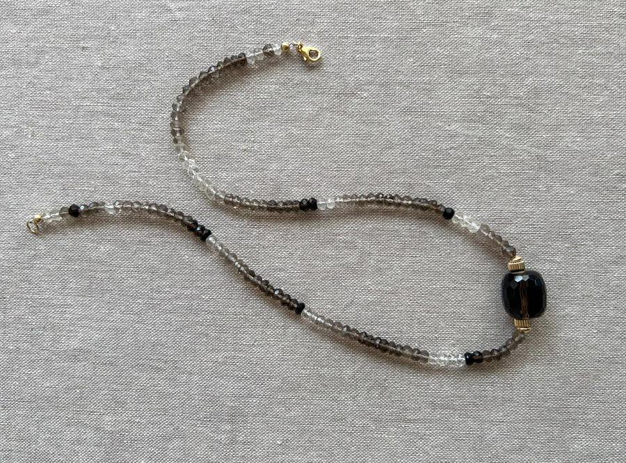 Smoky Quartz Necklace with Faceted Smoky Quartz Focal Bead
