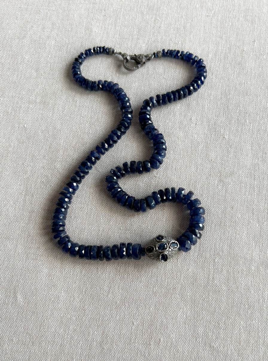 Sapphire Necklace with Pave Diamond and Sapphire Accent