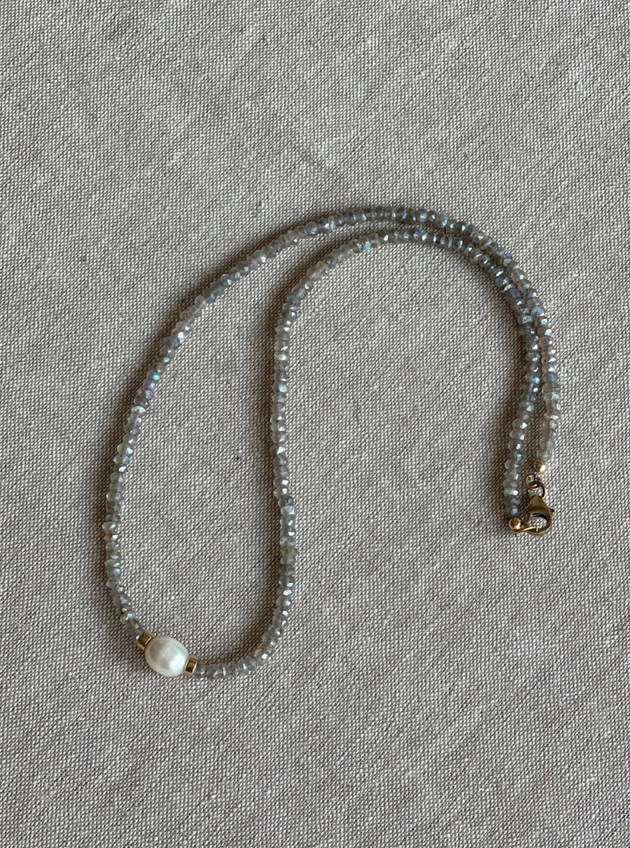 Labradorite and Natural Rice Pearl Necklace