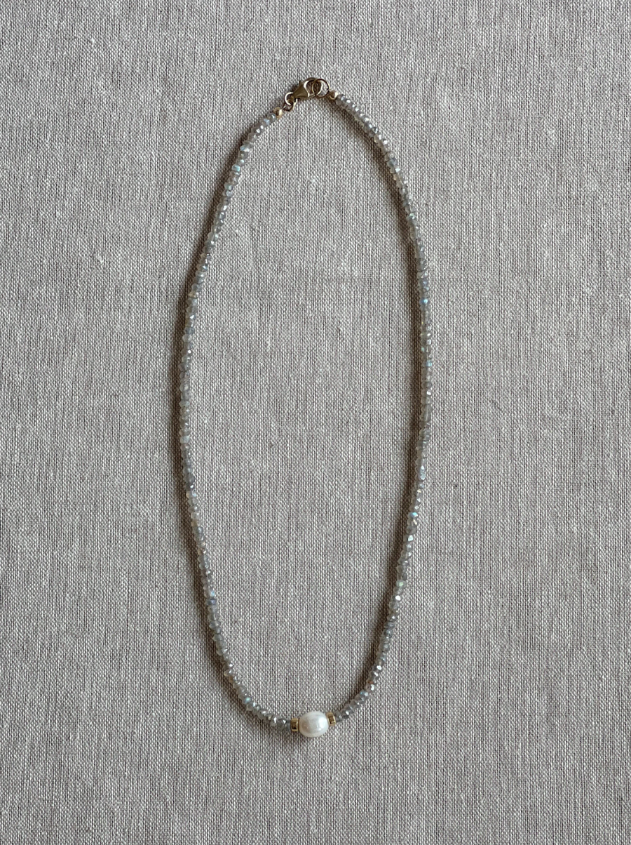 Labradorite and Natural Rice Pearl Necklace