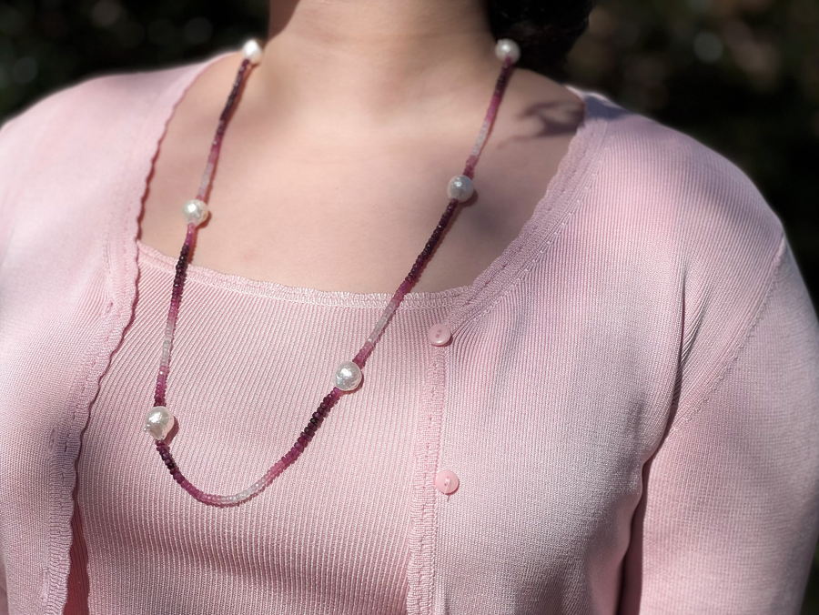 Ruby Necklace with Baroque Pearl Accents