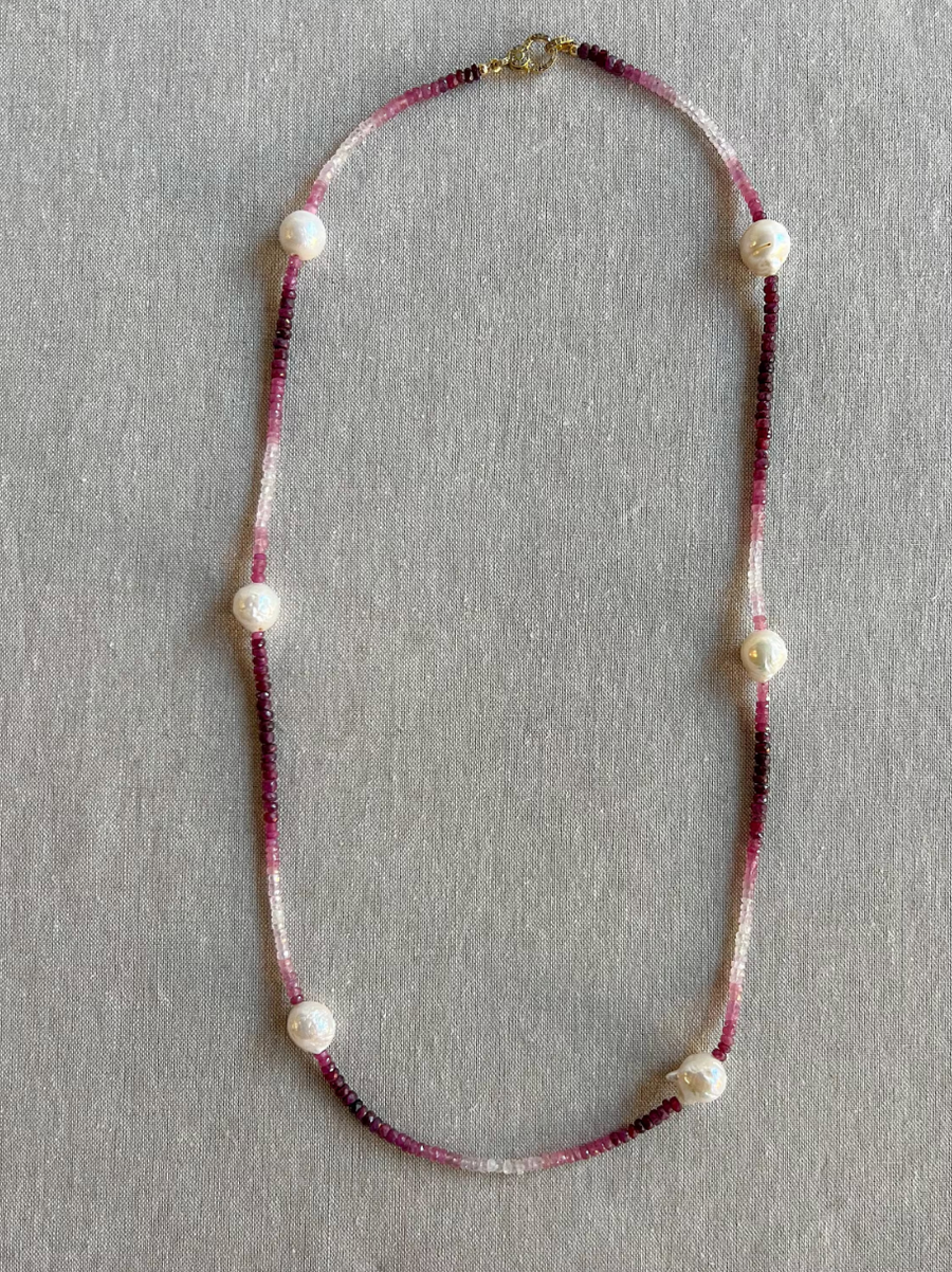 Ruby Necklace with Baroque Pearl Accents