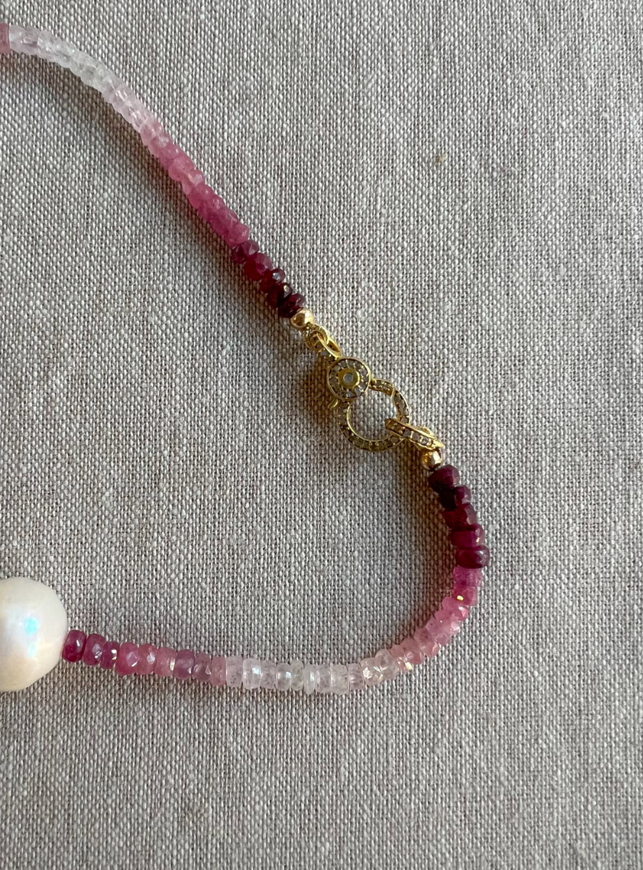 Ruby Necklace with Baroque Pearl Accents